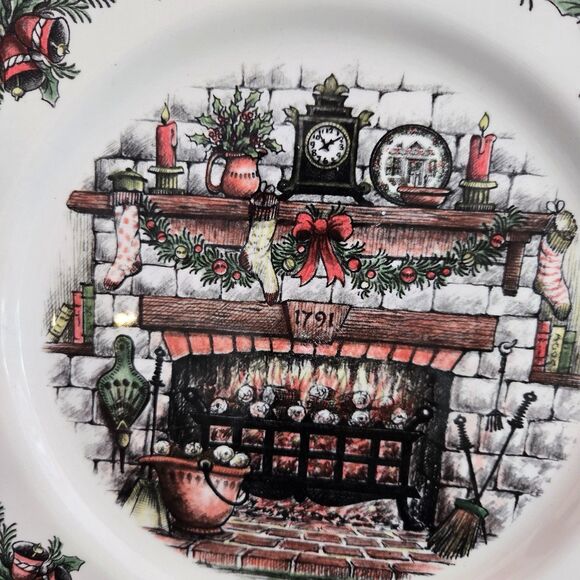 Royal Stafford Christmas Eve Fireplace Hearth Dinner Plates Set of 2 New 10.75" - Picture 3 of 7